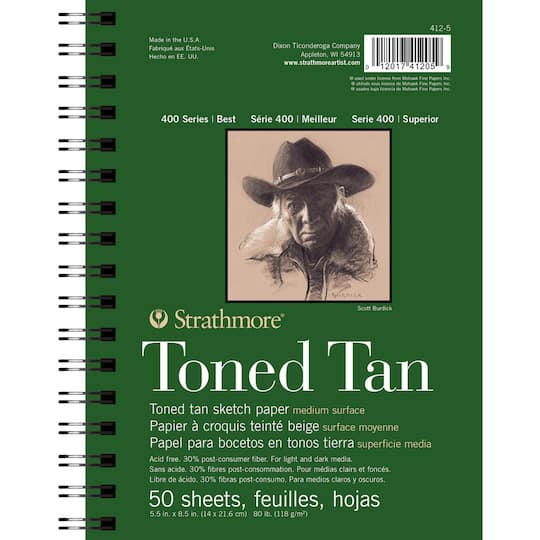 Strathmore Toned Sketch Paper Pad, 400 Series, 50 Sheets, 5.5" x 8.5", Tan